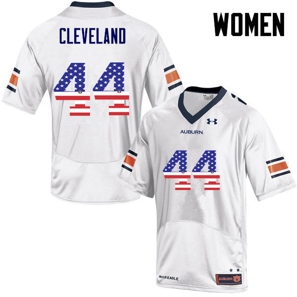 Women #44 Rawlins Cleveland Auburn Tigers USA Flag Fashion College Football Jerseys-White